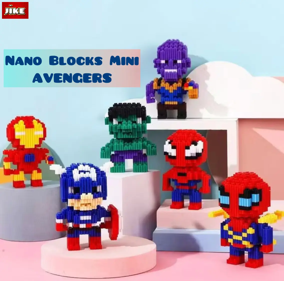 JiKE Nano Blocks Mini Series Marvel Avengers, Mainan Blok Susun Super Hero, Blok Konstruksi DIY