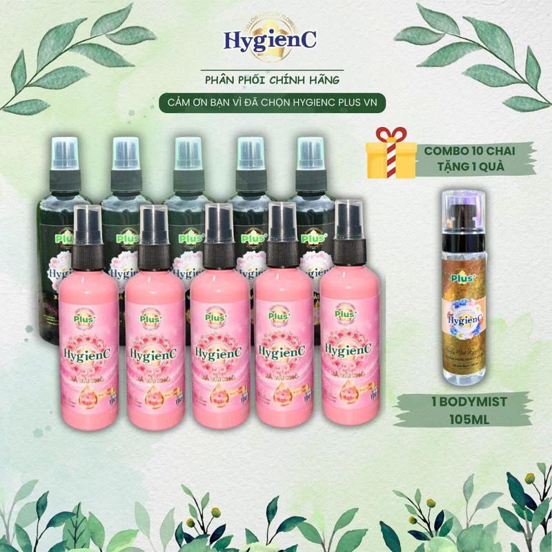 [TẶNG 1 CHAI BODYMIST MÀU NGẪU NHIÊN] Combo 10 Chai xịt vải khô HyGienC Plus 100gr/chai giữ hương thơm lâu trên quần áo, vải