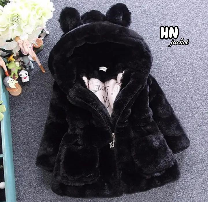 HN Jaket Anak Perempuan Bahan Bulu Tebal Nyaman & Hangat Desain Menarik Fashion Cantik Pakaian Musim Dingin