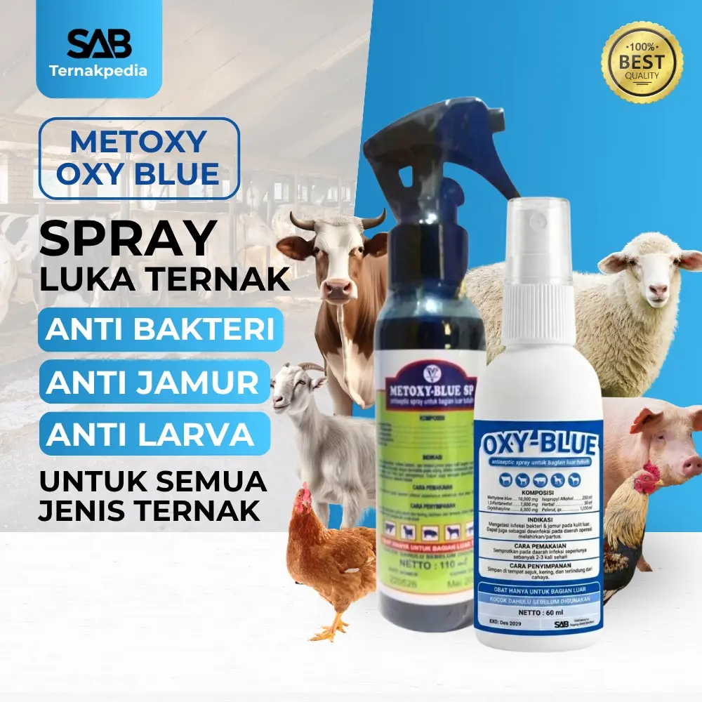Metoxy Blue Spray Luka 110ml - Oxy Blue 60ml Formula Upgrade Metoxy Blue- Pengganti Limoxin Antiseptik Luka - Spray Untuk Luka Hewan - Metoxy Blue Spray Antiseptik Luka Hewan