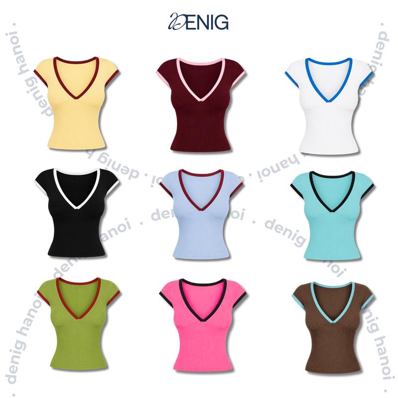 Áo thun ôm sát cổ khoét sâu chữ V viền cổ viền tay áo bản to DENIG - CAMI TOP