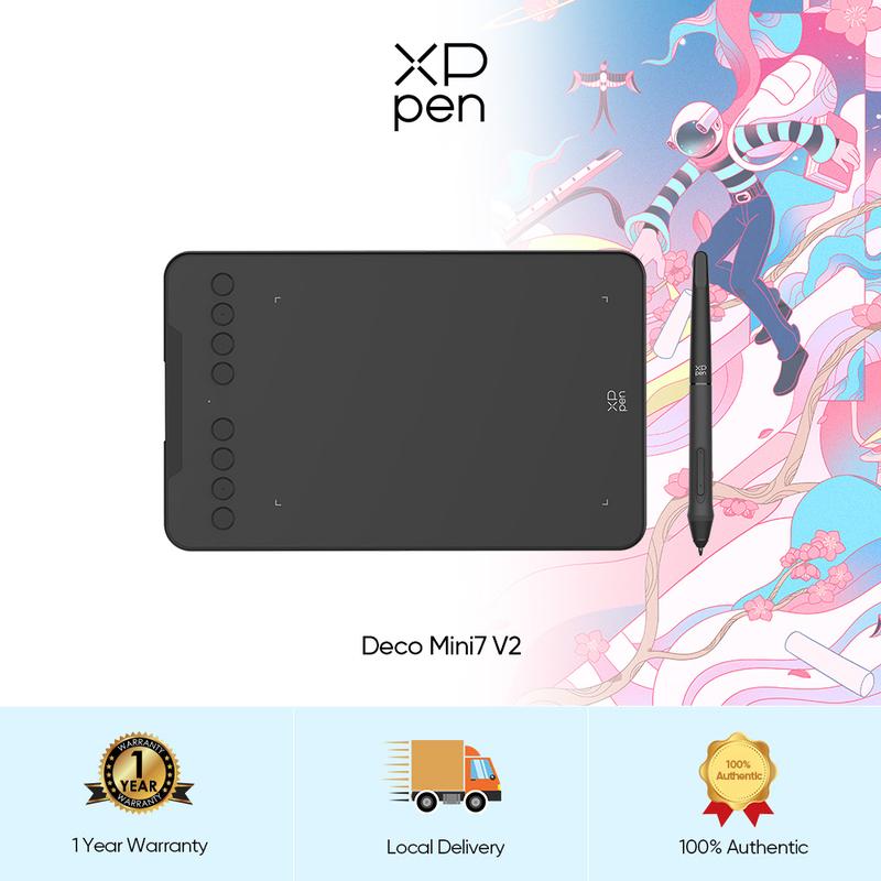 Máy tính bảng vẽ, XPPen Deco mini7 v2, 7x4 inch, Máy tính bảng bút với 16384 mức áp lực, bút cảm ứng, hỗ trợ hỗ trợ nghiêng 60 °, tương thích với Windows, Mac, Linux, Android và Chrome.