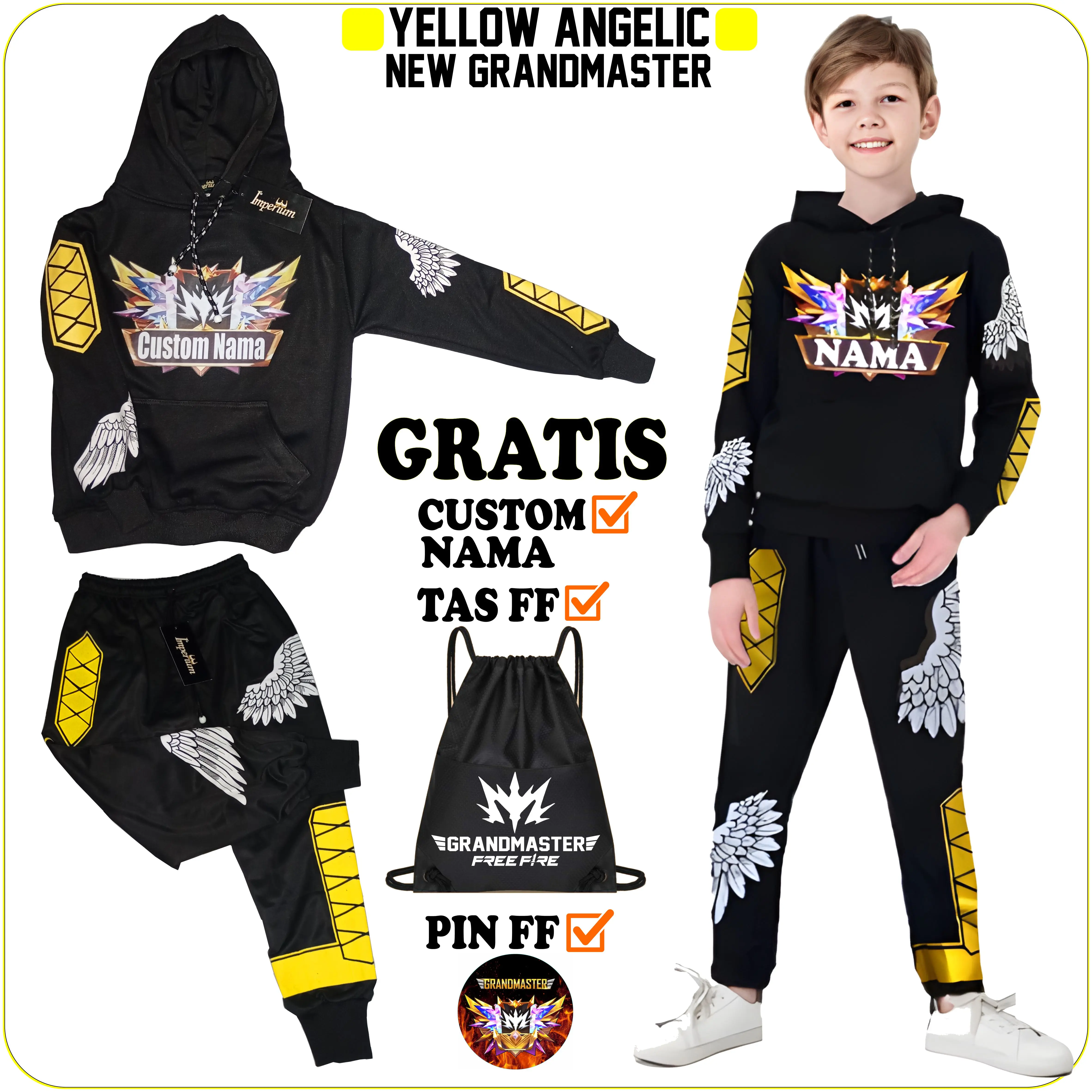 Setelan Free Fire Anak Jaket Sweater Grandmaster dan Celana FF Heroic Angel Fashion