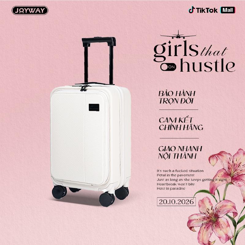 [QUÀ TẶNG NÀNG] Vali lồng sâu JOYWAY có ngăn nới rộng, size 20/24/28, chất liệu PC + ABS nguyên sinh, bánh xe kép xoay 360 độ, bảo hành phụ kiện trọn đời [TROP005].