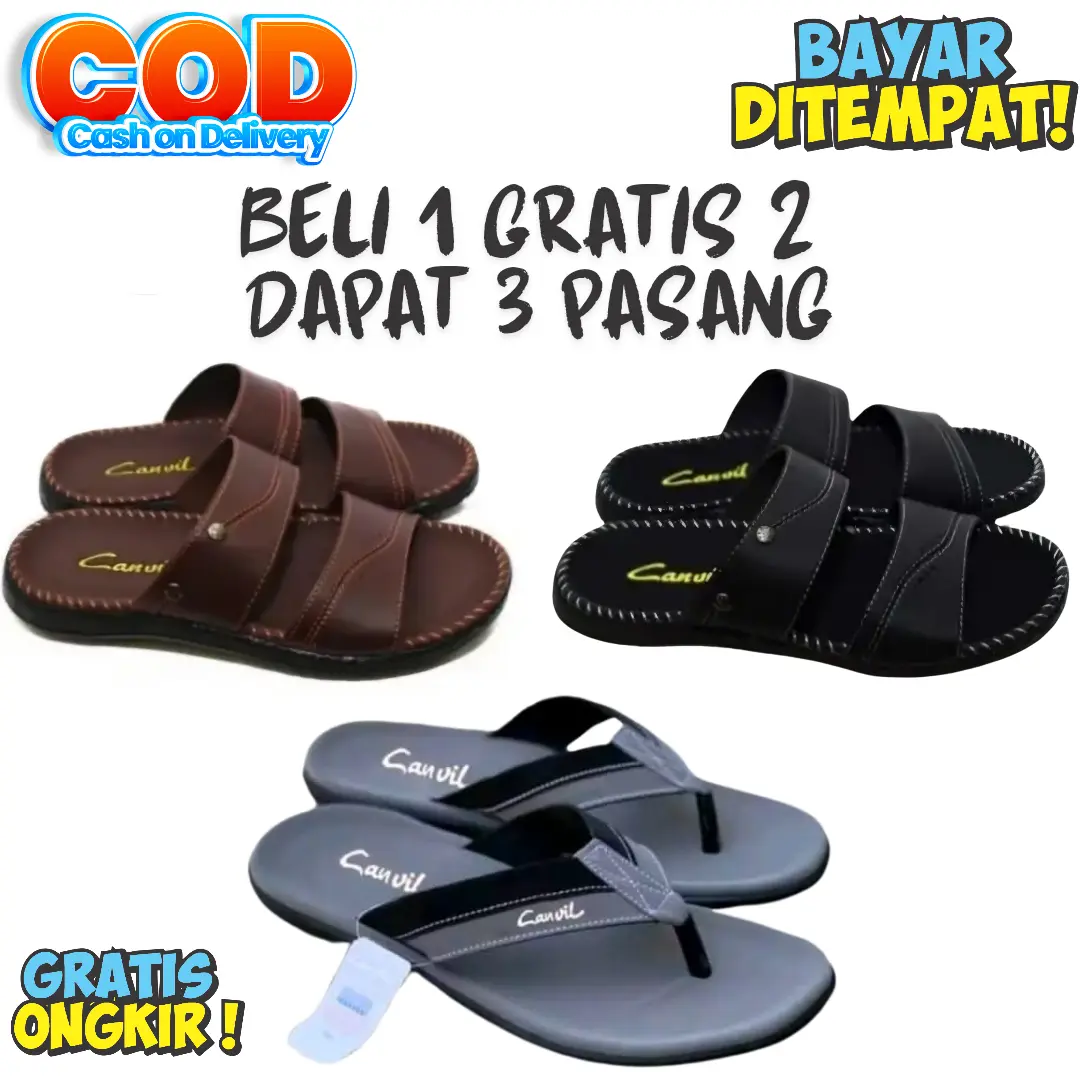 Sandal Selop / beli 1 gratis 3 Sandal Slop Pria / Sandal Pria Keren / Sandal Viral 2023 / Sandal Terlaris Flipper Sandal Canwil Sandal Carvil / Sandal jepit Karet Sendal