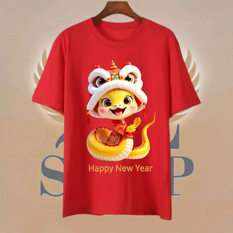 Kaos Imlek Ular 2025 Baju polos merah Baju Imlek sincia 2025 terbaru Kaos Imlek Tren Custom Nyaman Tebal Unisex Pria Wanita 2