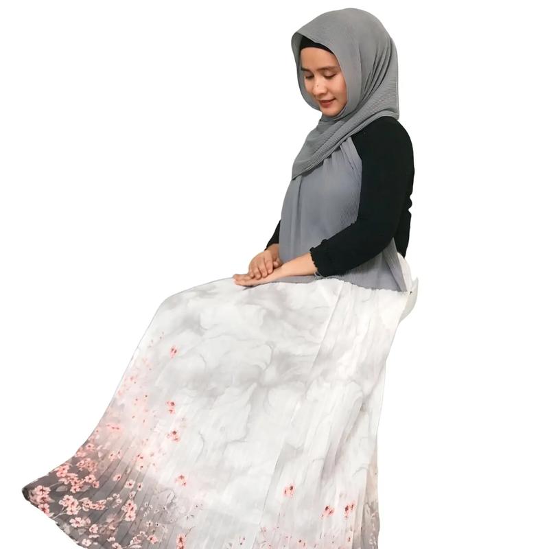 Alena skirt -ROK PLISKET Motif ceruty babydoll heavy cifhon exlusive pinggang full Karet bawahan androk prisket motip bunga hitam putih Muslim Wanita dewasa 4
