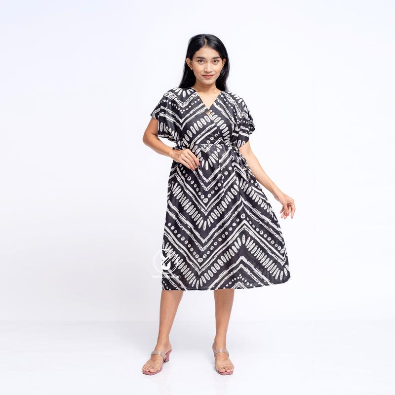 Daster Kimono Pendek Dress Wanita Motif Panjang Selutut Busui Bumil Kancing LD 120 Santai Tidur Katun Rayon Lembut Nyaman YashCollection 2