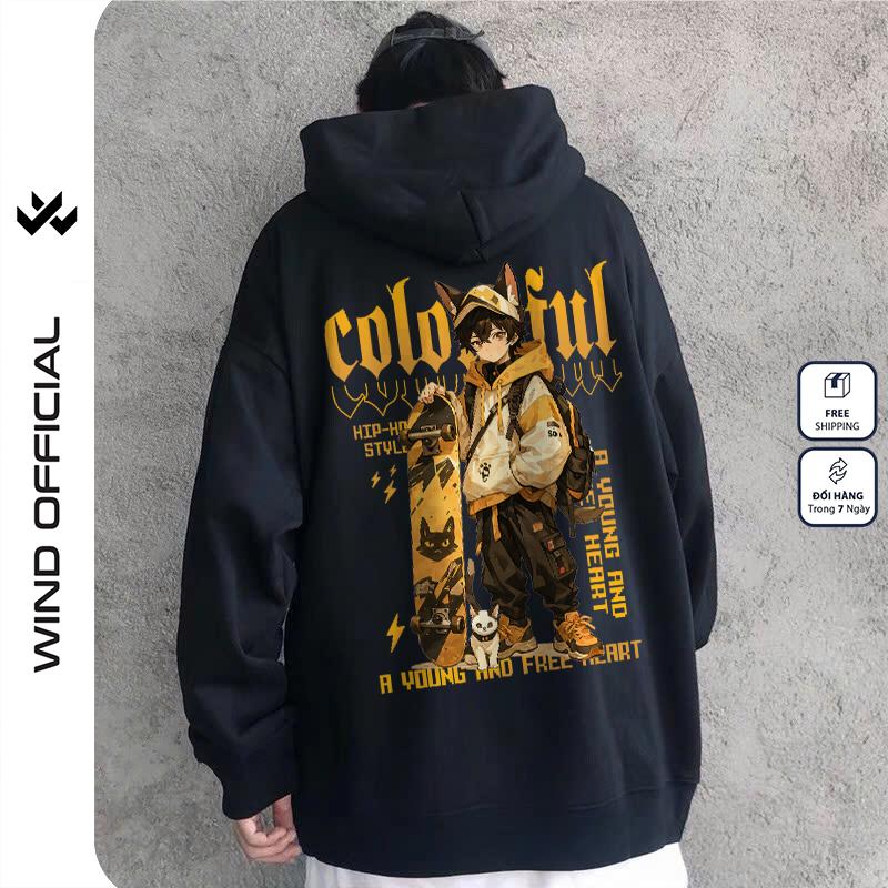 Áo hoodie unisex form rộng WIND COLORFUL Clothing Unisex thời trang nam nữ oversize ulzzang Menswear Có Túi Dài Tay