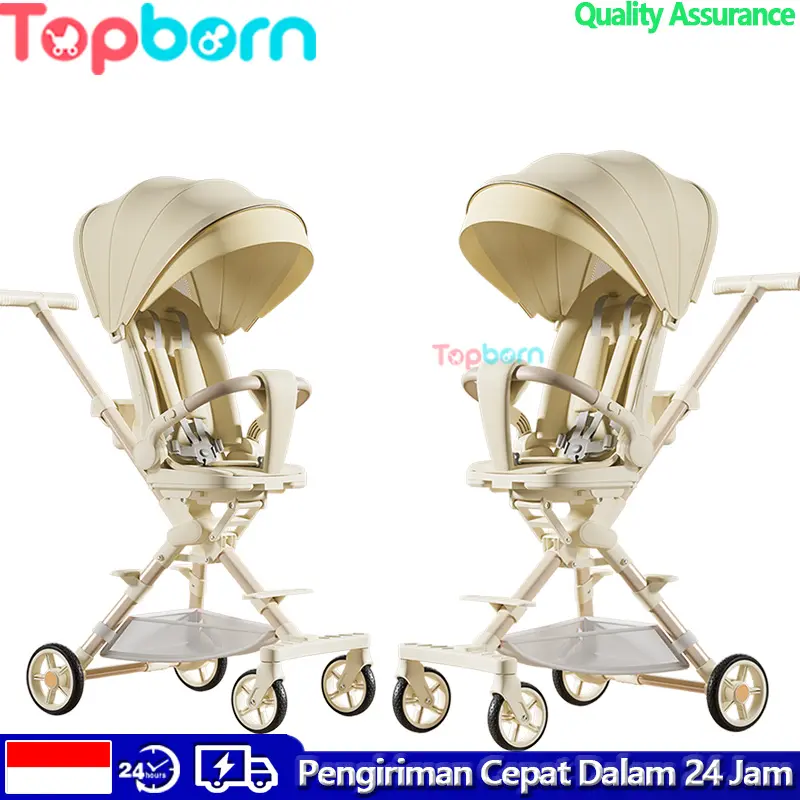 Topborn Kereta Bayi Lipat Satu Tombol Bisa Duduk Tidur Kursi Putar 360 Derajat Dilengkapi Tempat Minum dan Kain Pelindung Sinar Matahari