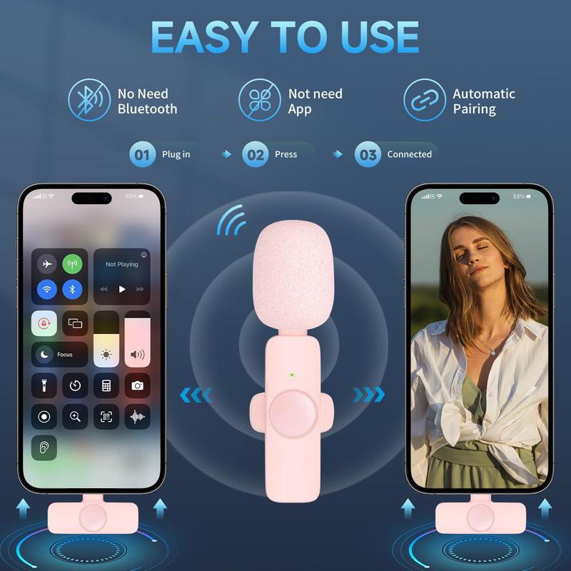 Micro không dây Lavalier K1K9 màu hồng mới, thiết bị phát trực tiếp trên di…