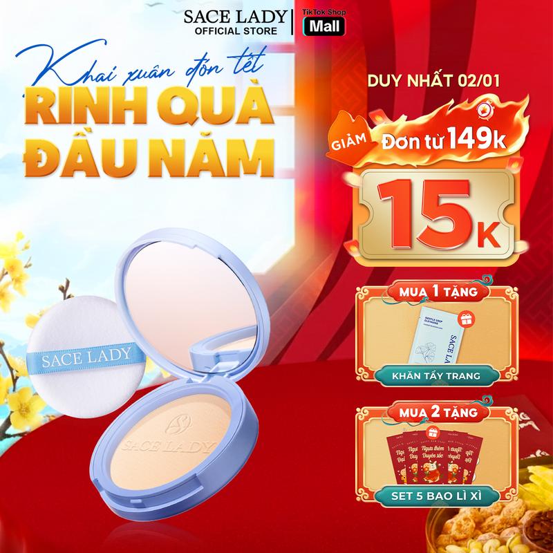 LIVE Phấn Phủ Nén SACE LADY Làm Đều Màu Da Lớp Nền Mềm Mịn Lâu Trôi Kiềm Dầu Tốt 10g