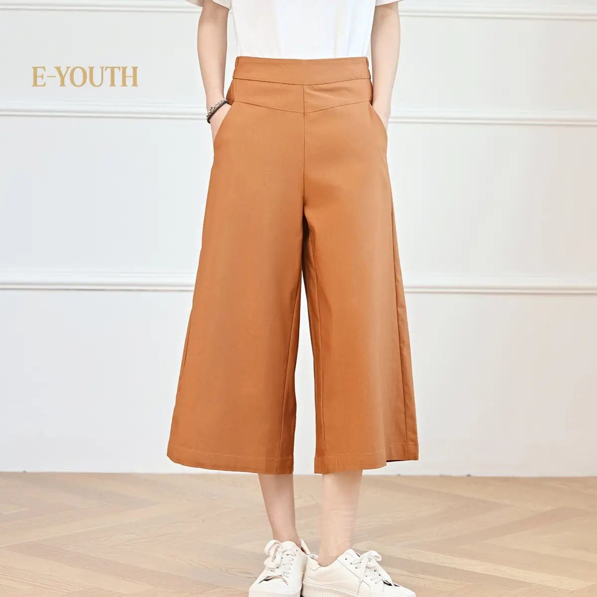 E-YOUTH 10123 Elegant Twill High Waist Culottes
