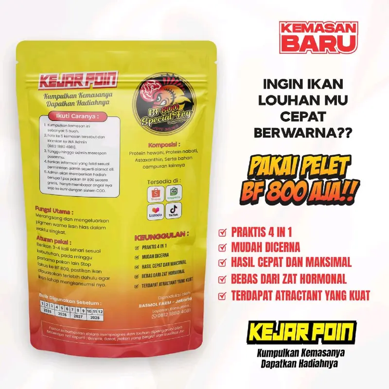 Pelet Pakan Ikan hias louhan lohan BF 800 auto menor 1