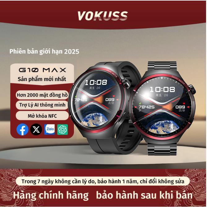 【VOKUSS Đồng hồ thông minh cao cấp G10 MAX giá sốc nhiều chức năng + Nghe gọi nhận thông báo Đo lường sức khỏe Đo lường vận động Chống nước Tuổi thọ pin dài Trí tuệ nhân tạo AI Mở khóa cửa thông minh NFC Smartwatch Watch-【Dây đeo thể thao+Dây đeo thép