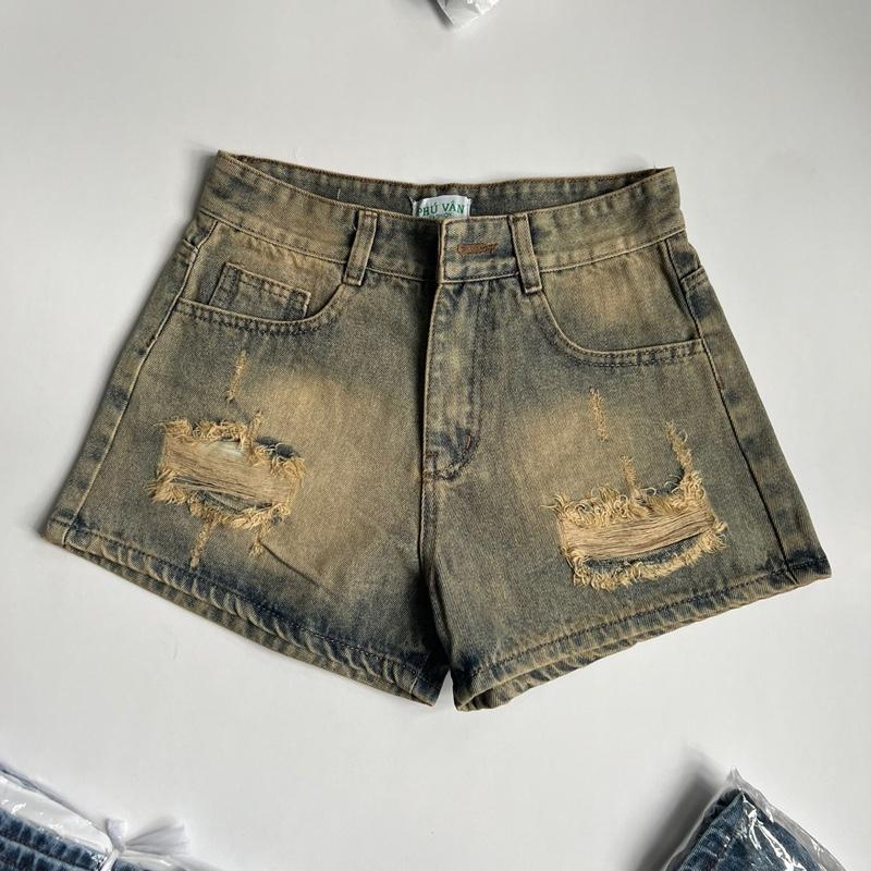 N003.1 Có bigsize S M L XL 2XL 3XL Quần Đùi Jean Nữ Short Jeans Rách Màu Vàng bụi - Có Túi Quần jean bụi rách nữ bigsize quan jean nu dep Mùa Hè Pants - Quần Đùi Bò Nữ Cạp Cao Women Denim Lưng Cao táo đo áo tết quan sooc short ngan nu Xanh nhạt