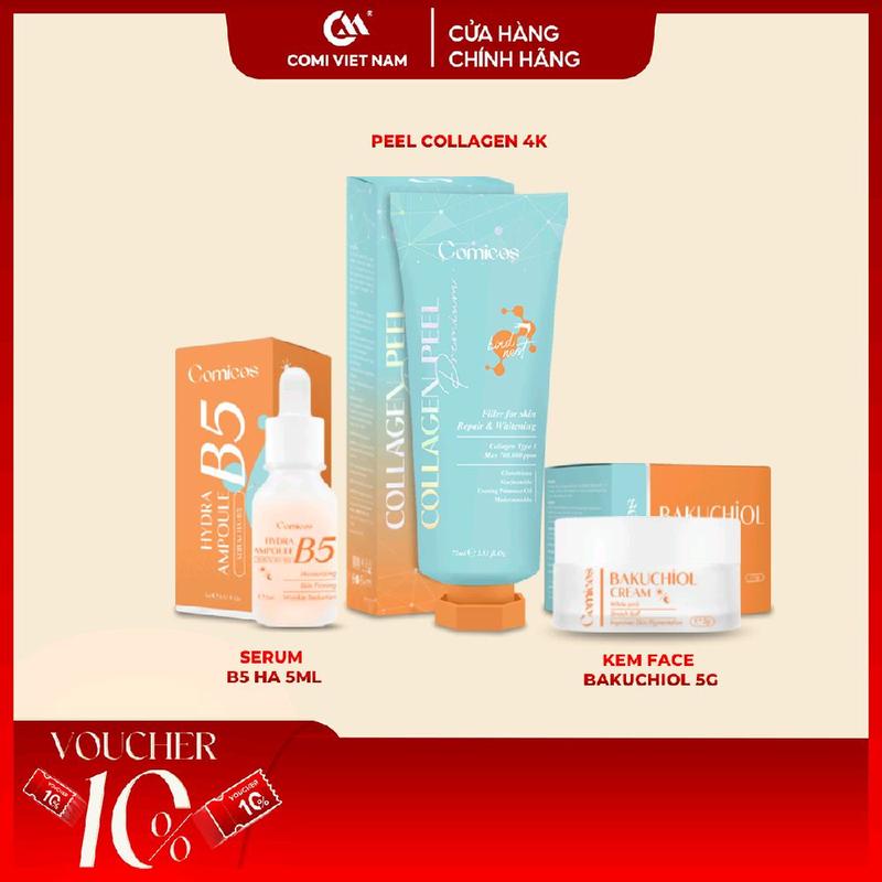 [MUA 1 TẶNG 2 ]  Peel Collagen 4K(75ml) + Serum B5 HA(5ml) + Kem Face Huyết Yến Bakuchiol(5g). Hỗ Trợ Dưỡng Da Mặt, Giảm Thâm, Sạm . Skincare
