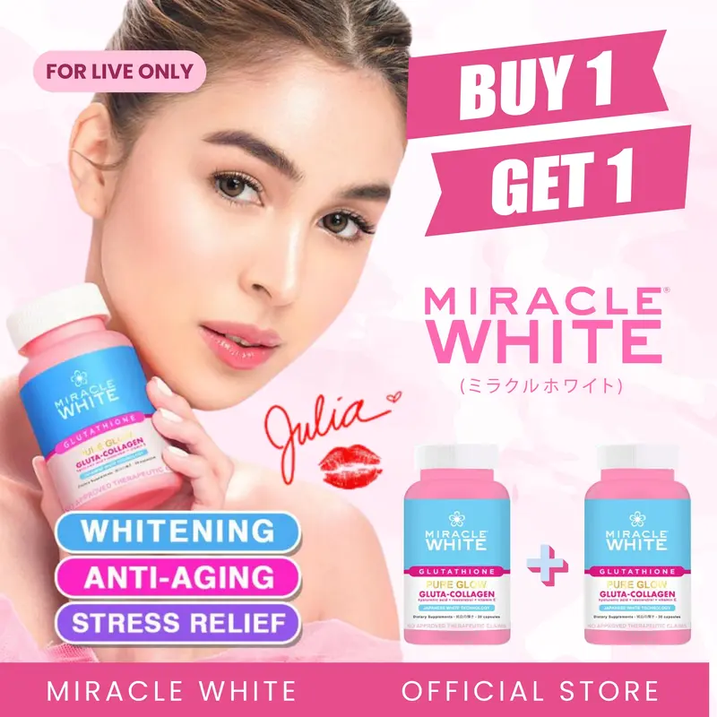 MIRACLE WHITE Pure Glow GLUTA-COLLAGEN Whitening+Anti-Aging Supplements - Made in Japan - Most Effective - Best Glutathione Doctor Recommended Whitening Anti-Aging Supplement - Julia Barretto - Glowing Healthy - TikTok Shop Philippines MIRACLE WHITE Pure Glow GLUTA-COLLAGEN Whitening+Anti-Aging Supplements - Made in Japan - Most Effective - Best Glutathione Doctor Recommended Whitening Anti-Aging Supplement - Julia Barretto - Glowing Healthy - TikTok Shop Philippines