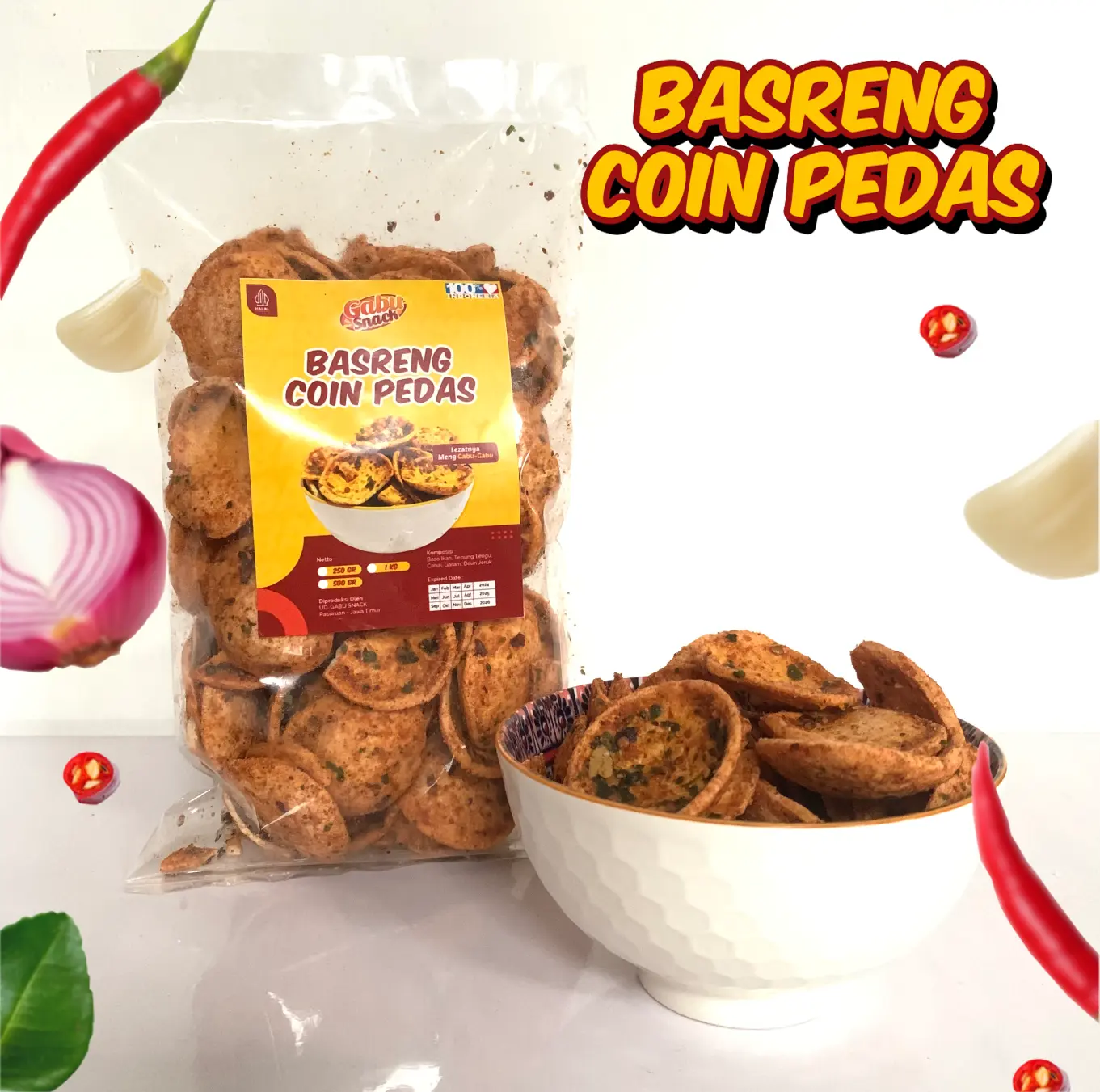 [AMBIL PROMO] Basreng Coin Pedas Daun Jeruk / Keripik Bakso Goreng Pedas Gurih 250 gr Snack Kiloan Grosir Camilan dan Makanan Termurah