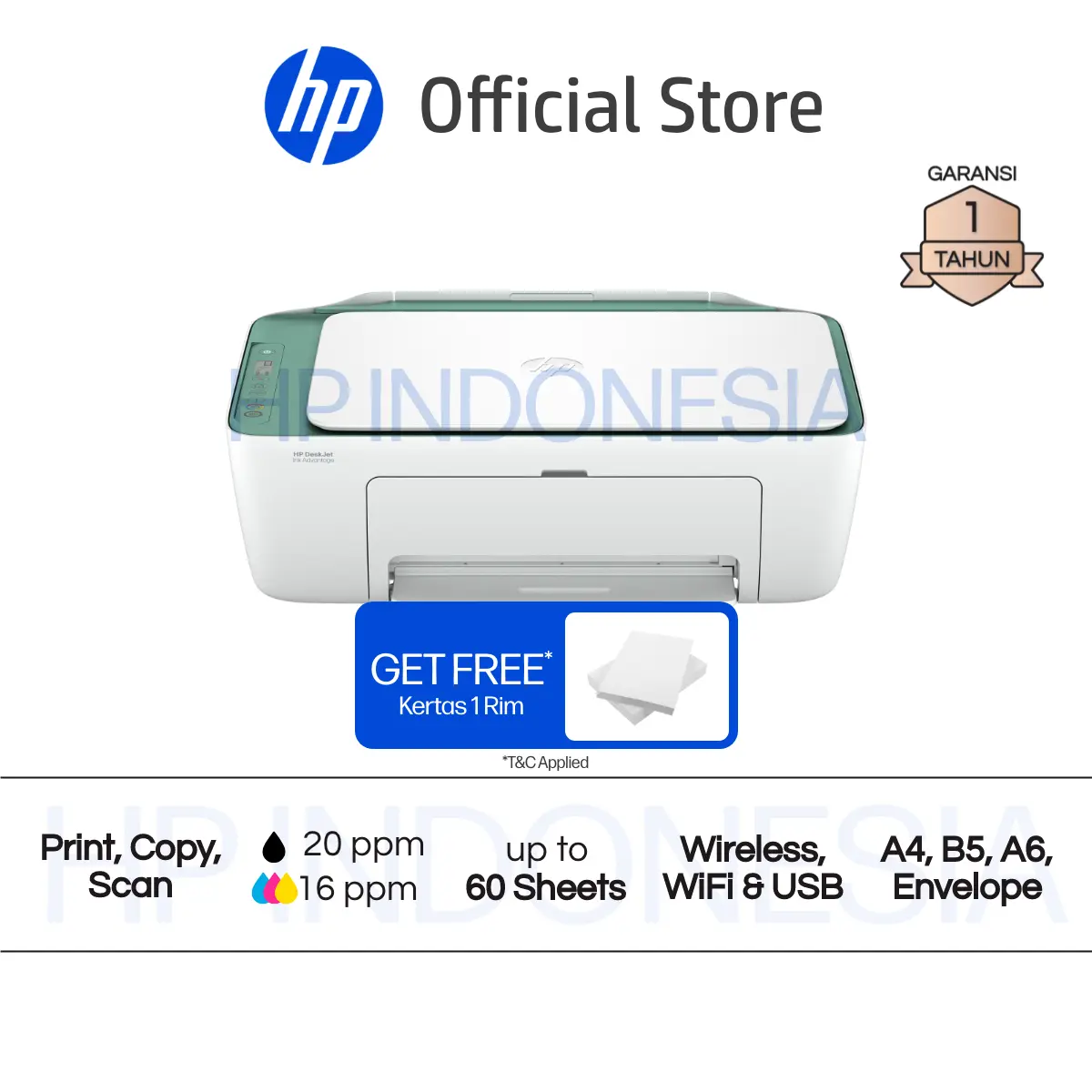 Printer HP DeskJet Ink Advantage 4388 / 2989 All in One Print Scan Copy Wireless Wi-Fi USB Color Warna Garansi 1 Tahun Official