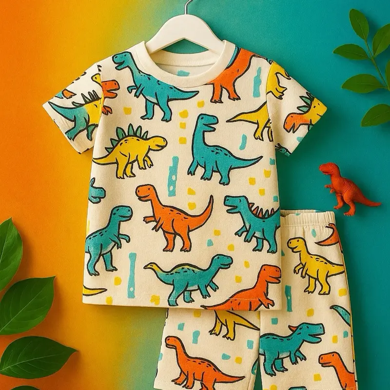 BIG SIZE SETELAN DINO COLORFUL CREAM FULLPRINT ANAK Minimalist Multicoloured 1
