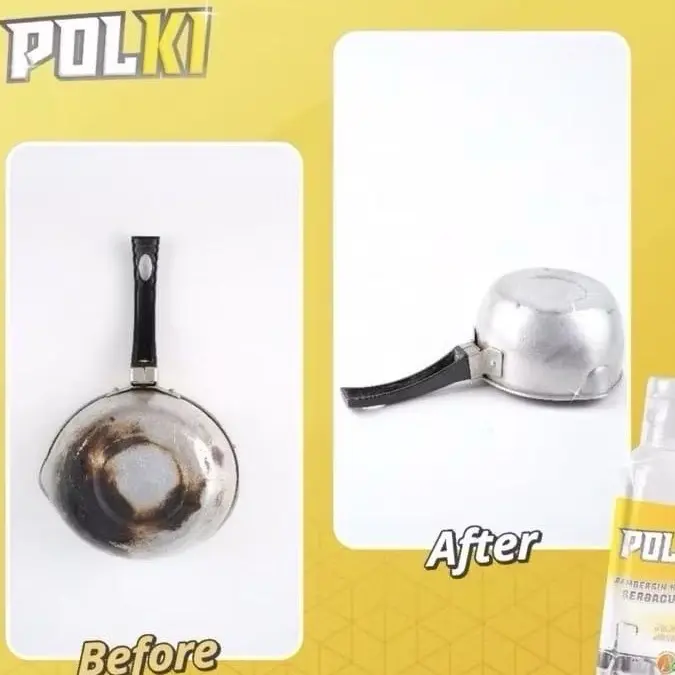 POLKI Pembersih KERAK KACA / PANCI STAINLESS STEEL / 100 ML FREE SPONS 3