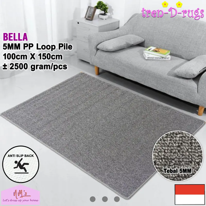 Karpet Konten Tren-D-rugs Karpet Polos Lantai Ruang Tamu Tidur Permadani Minimalis Anti slip 100 cm x 150 cm - Nms Karet 0