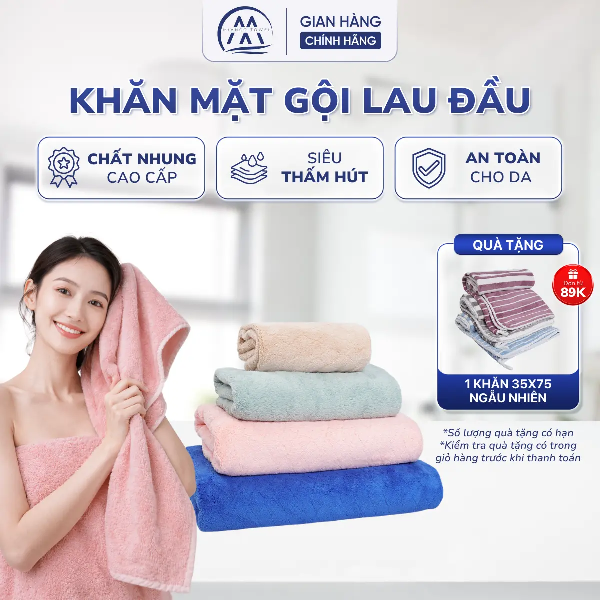 Khăn Tắm, Khăn Mặt Gội, Quấn Tóc Mianco Towel 30x50 Chất Liệu Microfiber Siêu Thấm Hút | MIANCO