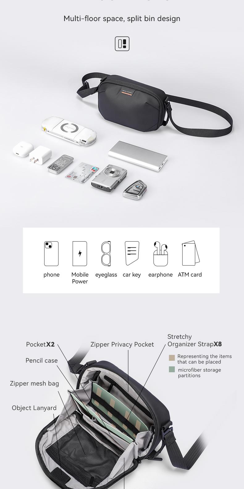 Product Introduction of MARK RYDEN single-shoulder crossbody bag, travel storage bag, detachable shoulder strap, chest bag, small backpack for outdoor cycling, fashionable and casual, individual and simple, water-repellent fabric, festival gift 6