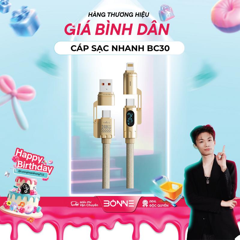   BONNExluongtoanthang712  Cáp Sạc Nhanh BC30   Dài 2 Mét   4in1 Công Suất 240W Chính Hãng By Bonne TECHNOLOGIQUE Dây Sạc Nhanh Dài 2 Mét Dây Sạc Cho Máy Tính Và Điện Thoại Dây Sạc Nhanh Bảo Hành Chính Hãng 12 Tháng 