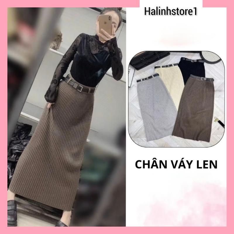 Chân váy nữ dáng dài chữ A chân váy dáng dài len tăm suông mùa thu đông mặc đi học đi chơi Women chân váy len dáng suông