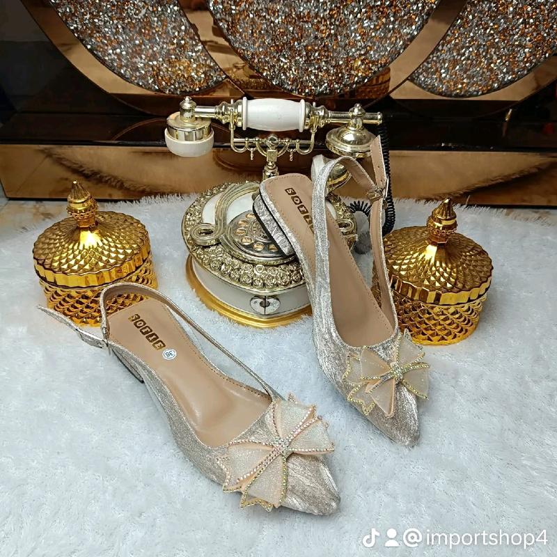 sepatu pita kaca BG2 gliter premium 2cm tapak karet anti licin Wanita 2
