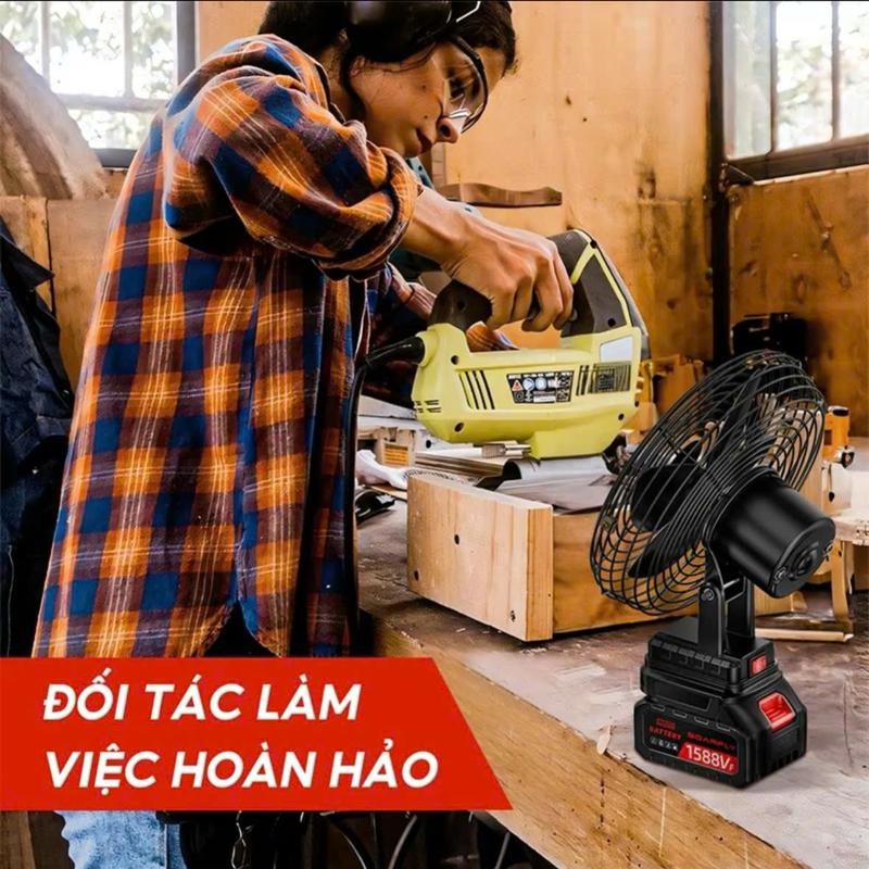 Quạt Tích Điện Mini Lồng Sắt, Cánh Sắt, Quạt để bàn 2 cấp độ gió Siêu Mát, Pin 10 cell Dùng liên tục 8H 5