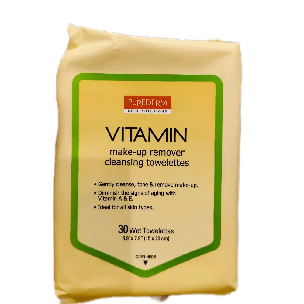 PUREDERM SKIN SOLUTIONS - VITAMIN MAKE UP REMOVER CLEANSING TOWELETTES ISI 30PCS Wajah Facial Muka