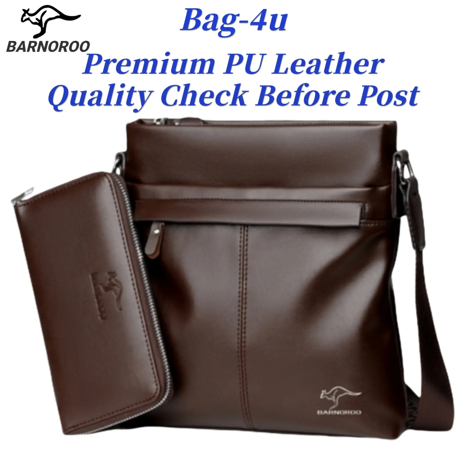 BARNOROO Beg Lelaki Kulit PU Beg Sling Sandang Silang Kalis Air Men Shoulder Sling Bag Man Messenger Kangaroo Crossbody Bag Waterproof PU Leather 360 Bag 4U