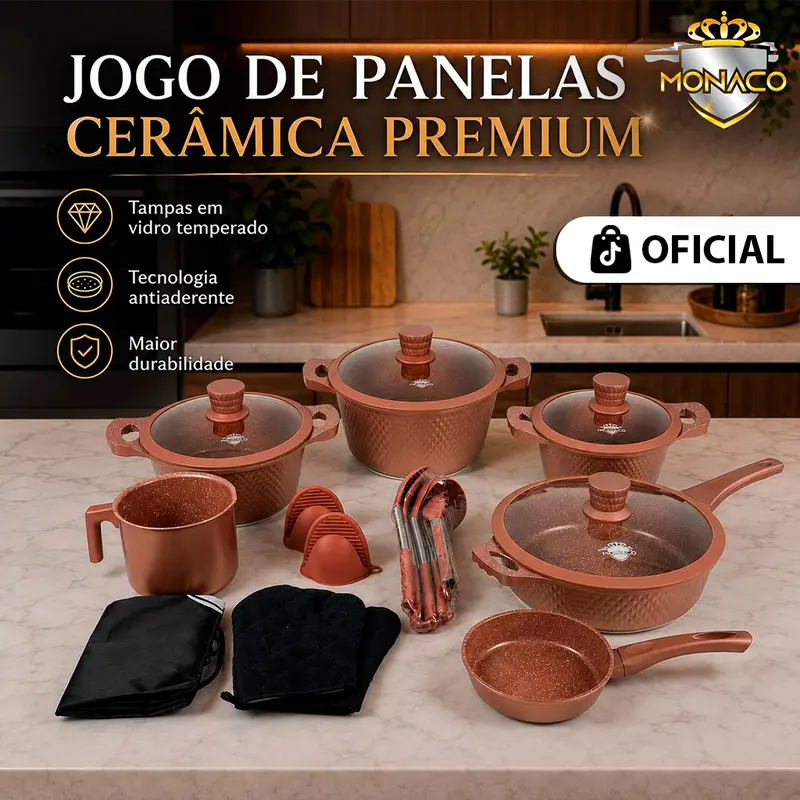 Jogo De Panela Omega Cerâmica Premium 20 Peças - Antiaderente
