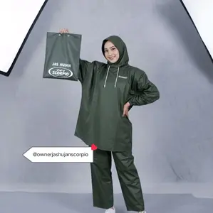 JAS HUJAN,Scorpio Jas Hujan Original Pria Wanita Bahan PVC Tebal Anti Rembes& Celana Mastak(sudah pres) Size m sampai L Setelan Hoodie Baju dan celana Biru Merah Hijau Pink