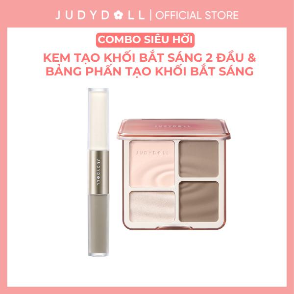   NEW  JUDYDOLL Combo Kem Tạo Khối & Bắt Sáng 2 Đầu và Bảng Phấn Tạo Khối & Bắt Sáng 4 Ô Liquid Highlighter & Contour Duo & Highlight & Contour Palette 