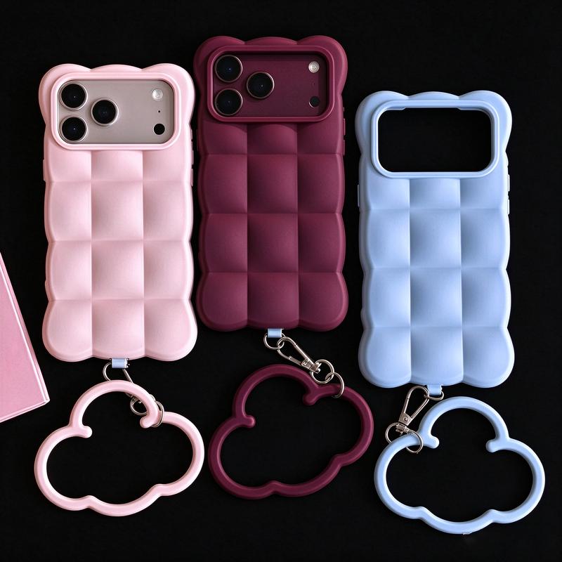 Ốp lưng silicon họa tiết gối bông dễ thương kèm vòng tay đeo mây iphone 17 Pro 18 16 15 14 13 12 11 pro max bảo vệ camera chống sốc vỏ