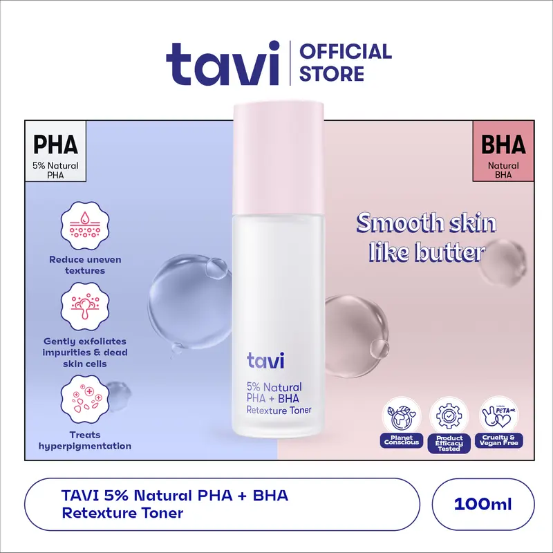 TAVI 5% Natural PHA + BHA Retexture Toner 100ml - Kulit Halus Glowing 2