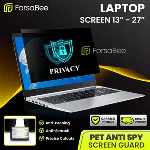 FORSABEE - PET Anti Spy Screen Guard untuk Laptop & Monitor ukuran 13 13.3 14 15 15.6 16 17 19.5 21.5 24 27 27.5 Inch Inci Rasio 16:9 16:10 Protector Anti Gores Antigores Pelindung Layar Privasi Gelap Leptop PC