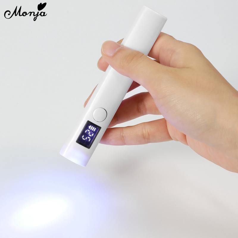 Đèn sấy móng tay Mini Cầm Tay Monja, Đèn pin LED trắng, với màn hình LED, đèn khô sơn gel UV nhanh, dụng cụ làm móng