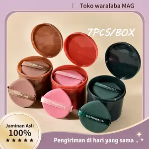Spons Make Up Set 7 in 1 Box Beauty Blender Foundation Air Cushion Spons Puff Lembut Bedak Powder Puff 1306 Warna Kopi Merah Jambu Hijau Ujung Mikro Bulat Lembut Halus Ramah Kulit Multifungsi - Wajah