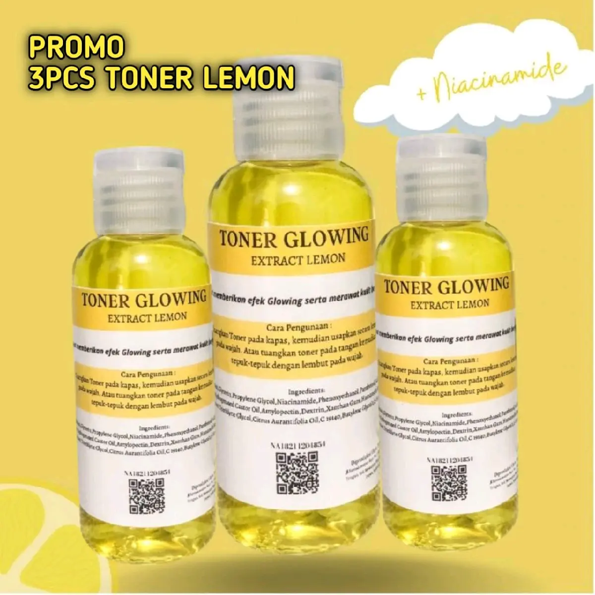 3pcs Toner Lemon/Toner Glowing/ Toner Pencuci Wajah Essence Aging Mencerahkan - Kering, Berminyak