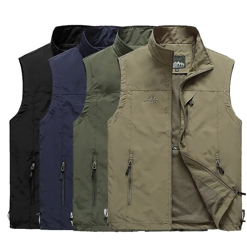 Rompi Outdoor Vest Touring Anti Air Anti Angin Mayer Poliyester Waterfrop Sport Unisex - Leher Tinggi Saku Multifungsi Risleting Depan - Ukuran M-L-XL-XXL Hitam Motor 0
