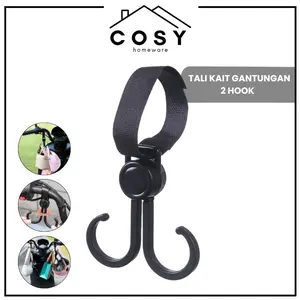 COSY Tali Kait Gantungan 2 Hook Sepeda Motor Sepeda Kereta Dorong Stroller Bayi Berputar 360 / Gantungan Kait Serbaguna Multifungsi Kuat Kokoh / Pengait Tas Belanja