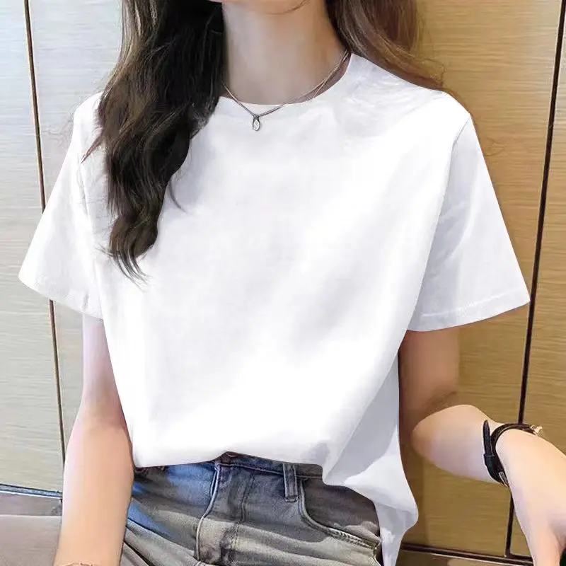 white t shirt woman short sleeve Round Neck Loose women top Fashion t shirt for women clothes women t shirt Tshirt