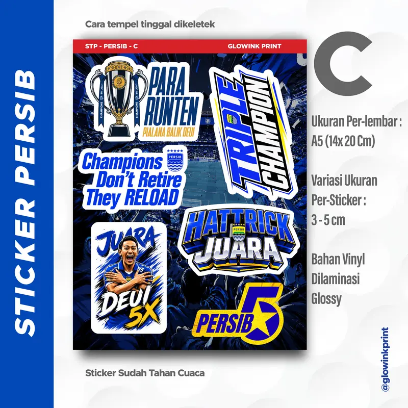 Sticker Pack PERSIB, Vinyl, Anti air, Sticker Motor Mobil PERSIB, Sticker PERSIBDAY
