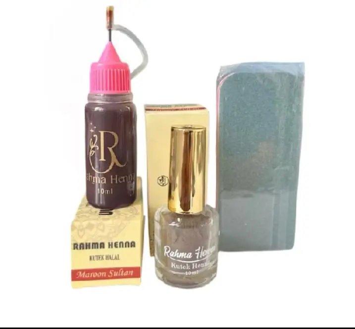 Rahma Kutek Henna 4in1 Paket Lengkap Warna Maroon Sultan Dark Berkilau, Halal & Tahan lama Mengkilap 4