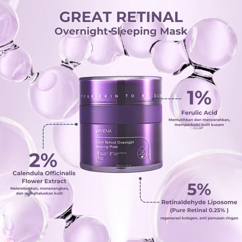 DAVIENA GREAT RETINAL OVERNIGHT SLEEPING MASK  Hyaluronic Hydrating ExtractMencerahkan menghaluskan wajah Mengencangkan Melembutkan Niacinamide Masker 1